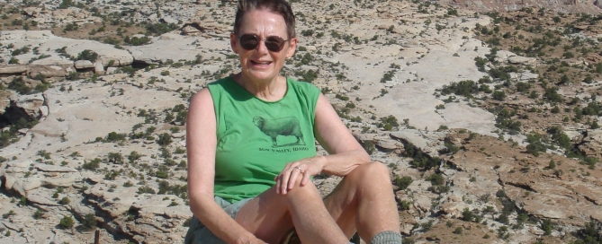 karen shane sitting on a rock in the desert after a hike