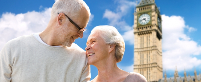 happy senior couple looking at big ben