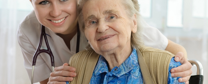 Senior woman and her doctor or caregiver ; Medicare-Certified Senior Care Center