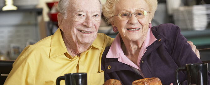 Senior couple having morning tea together ; voice of the resident