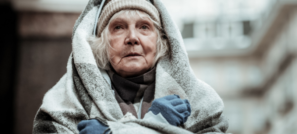 homeless older adults; photo of homeless older woman