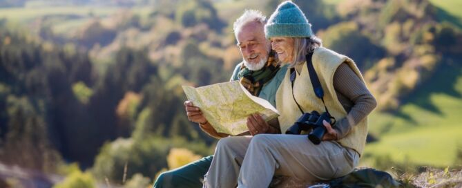 Senior,Couple,Having,Break,,Looking,Into,Paper,Map,During,Hiking; healthy aging roadmap