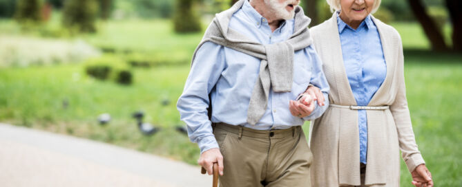 Happy,Senior,Couple,Talking,While,Walking,outside; how do I know if a retirement community is safe