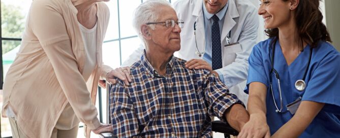 Checkup,,Doctor,And,Nurse,With,Senior,Man,In,hospital; hospital discharge; hospital stay