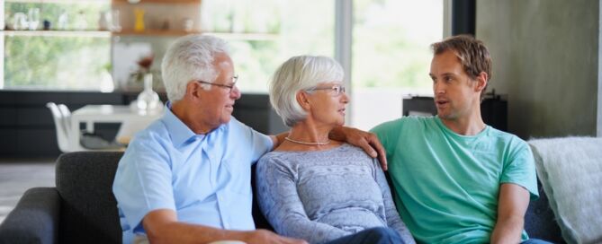Older parents,And,Son,talking; future care needs